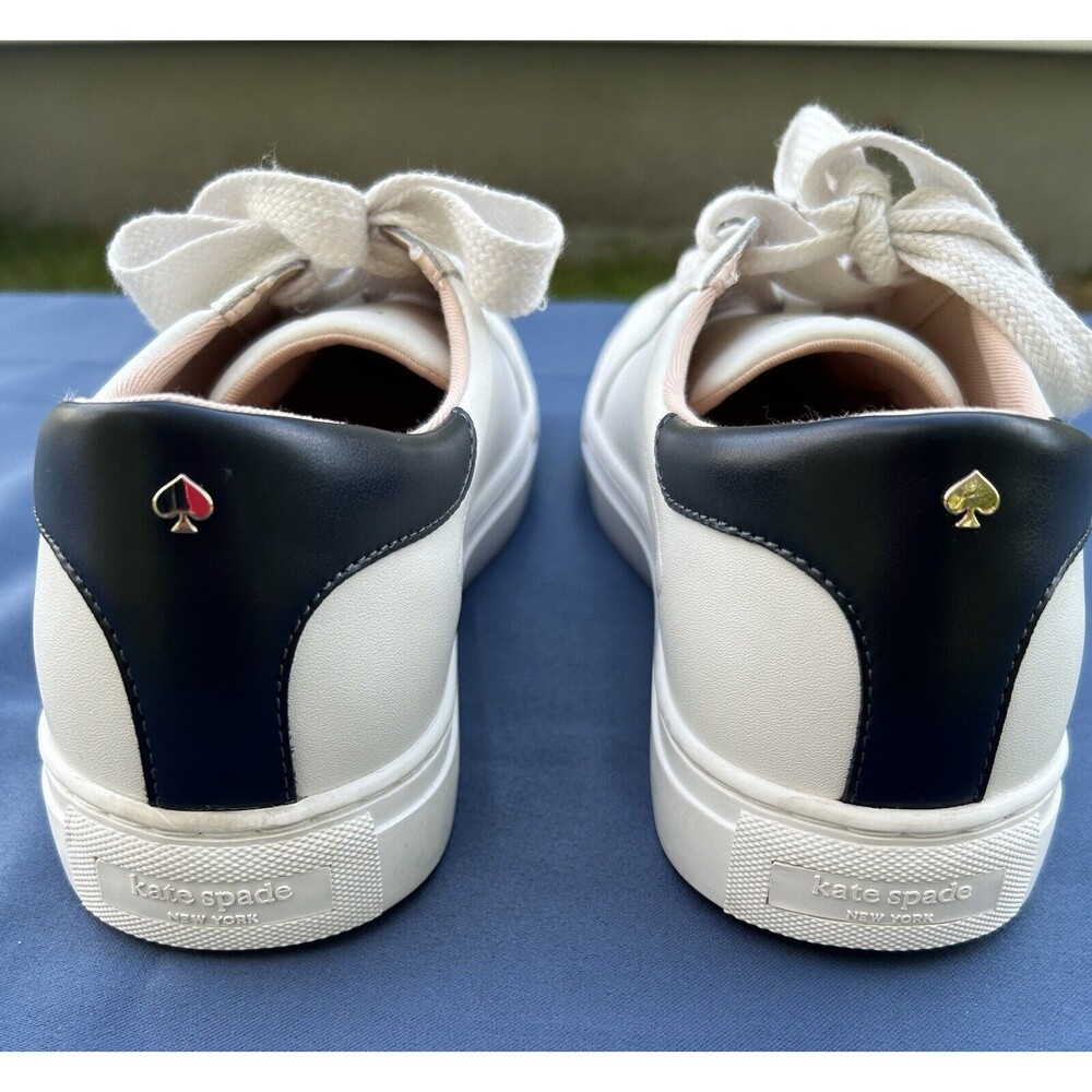Kate Spade Alanna Leather Sneakers, Navy Blue White, Women's 9.5 Wide Laces NEW